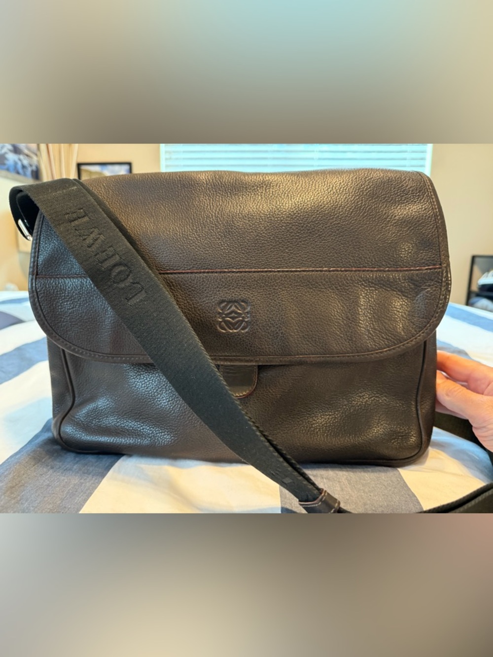 LOEWE Leather Messenger Bag in Dark Brown - Men